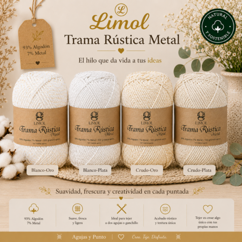 Trama Rústica Metal Limol en Blanco-Oro, Blanco-Plata, Crudo-Oro y Crudo-Plata