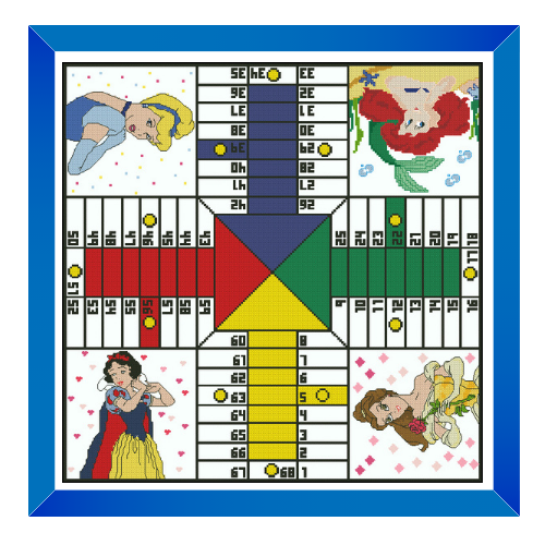 parchis princesas disney en punto de cruz