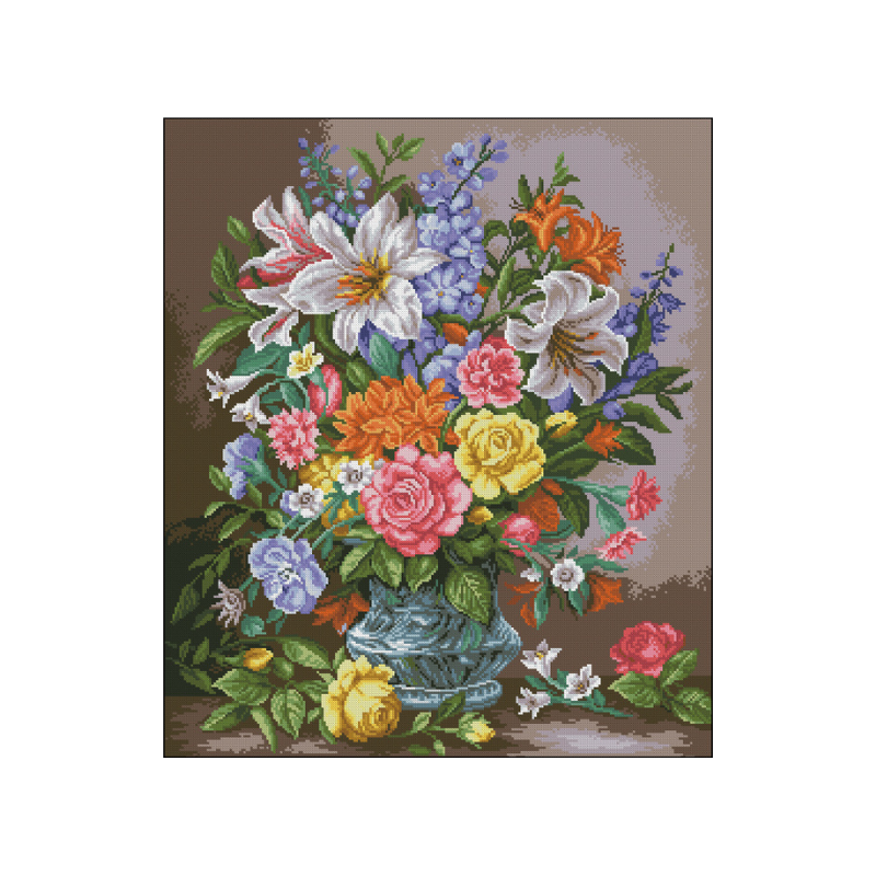 Bouquet con rosas en punto de cruz