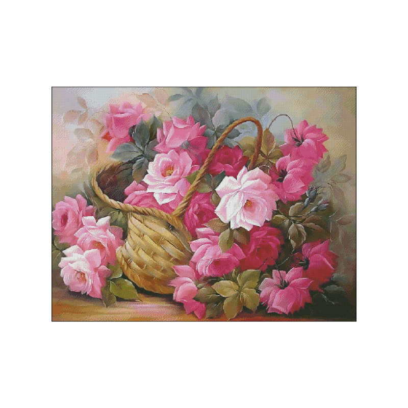 Cesta con rosas en punto de cruz