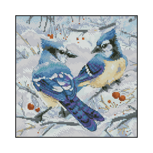 pinzones en invierno en punto de cruz