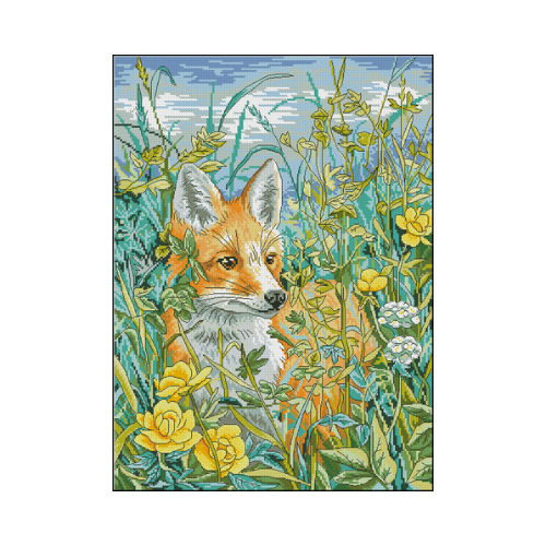 entre flores punto de cruz zorro