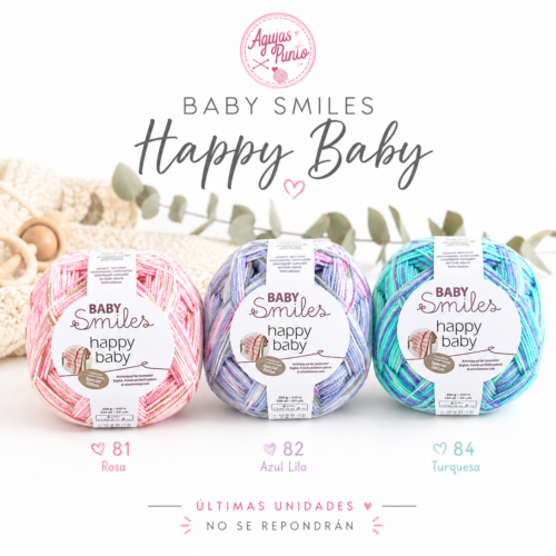 Colección Schachenmayr Baby Smiles Happy Baby colores 81 rosa, 82 azul lila y 84 turquesa últimas unidades disponibles