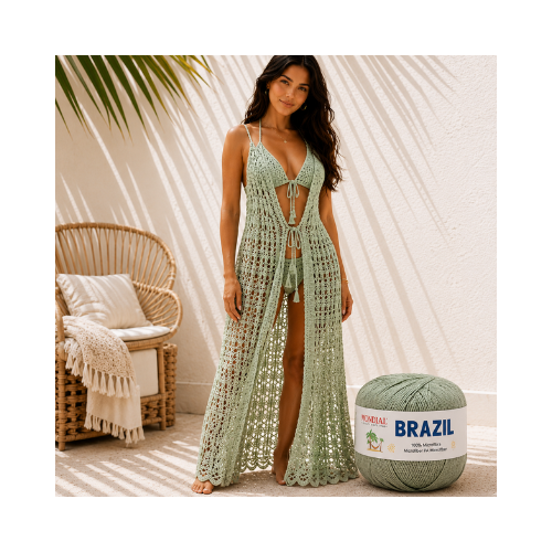Vestido playero de crochet tejido con hilo Brazil Mondial