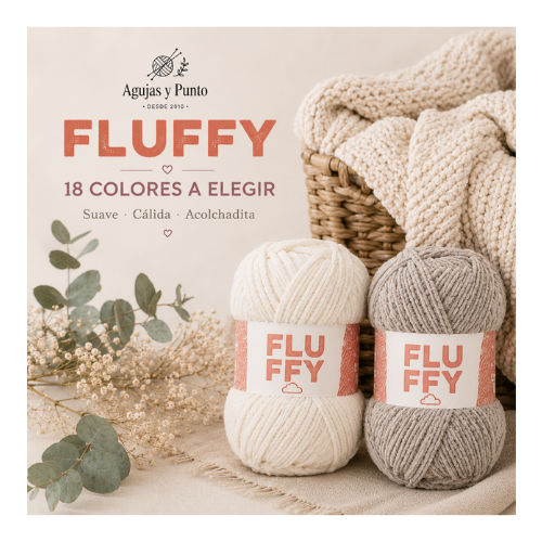 Ovillos Fluffy Perla Natural y Piedra Serena con 18 colores a elegir para mantas, cojines y decoración del hogar