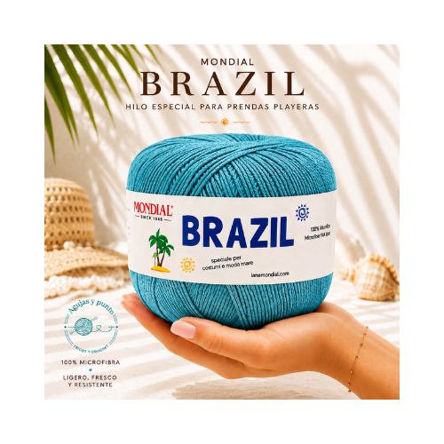 Ovillo Hilo Brazil Mondial 100% microfibra para bikinis y prendas de verano