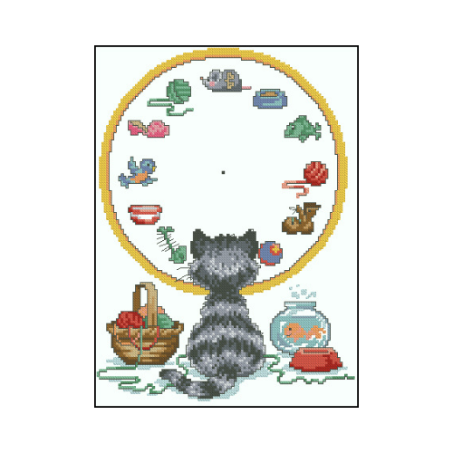 reloj gato en punto de cruz