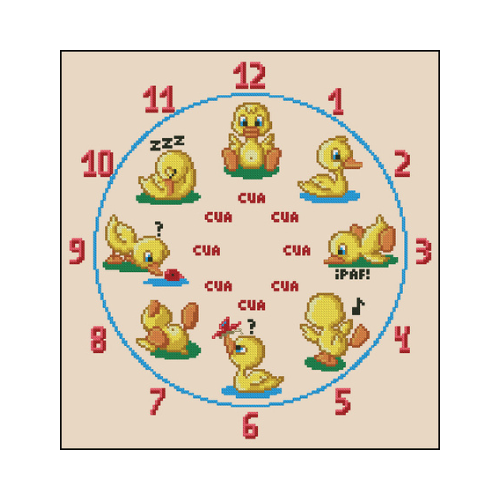reloj patitos en punto de cruz
