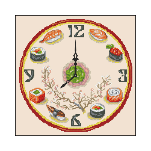 reloj sushi punto de cruz