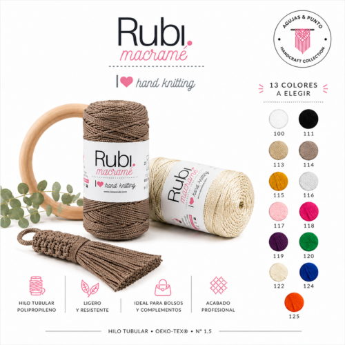 Rubí Macramé hilo tubular de polipropileno disponible en 13 colores para bolsos de crochet y macramé