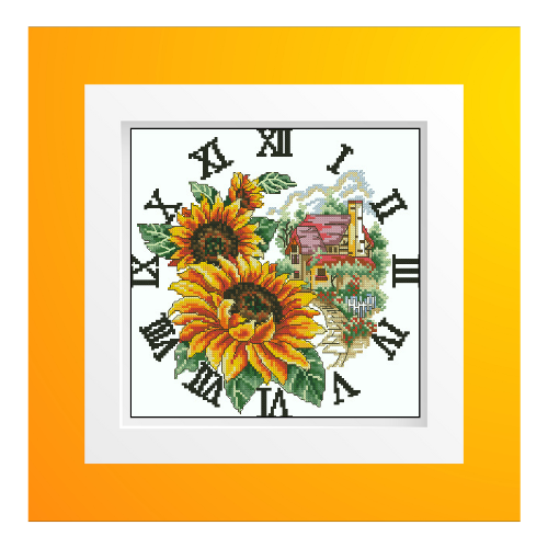 reloj girasoles en punto de cruz