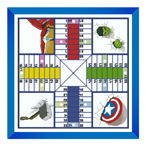 parchis superheroes en punto de cruz