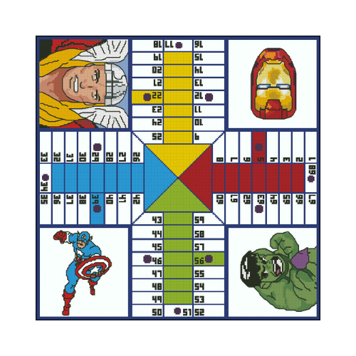 parchis vengadores punto de cruz