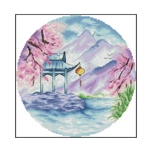 paisaje con cerezos en punto de cruz paisaje con cerezos patron