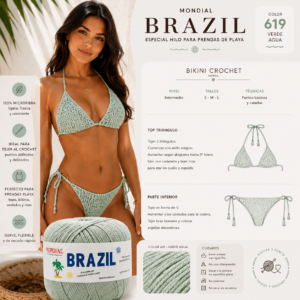 Bikini crochet color verde salvia tejido con hilo Brazil Mondial